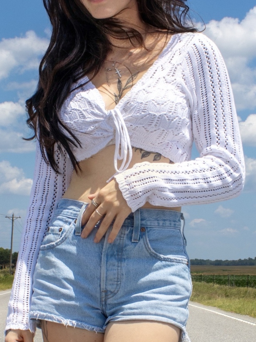 Tie front knit long sleeve